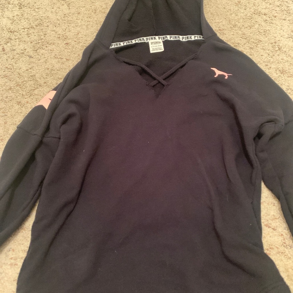 PINK VICTORIA SECRET BRAND JACKET. black with pink words.